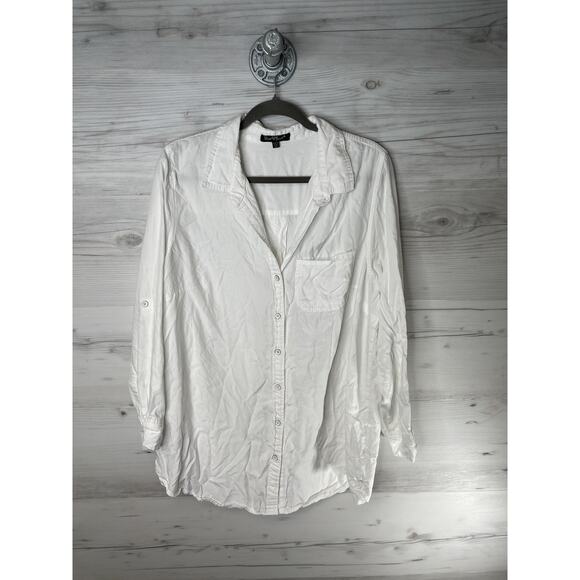 Velvet Heart Shirt Womens 1X White Tencel Button Front Long Sleeve Roll Tab Soft - Picture 1 of 9